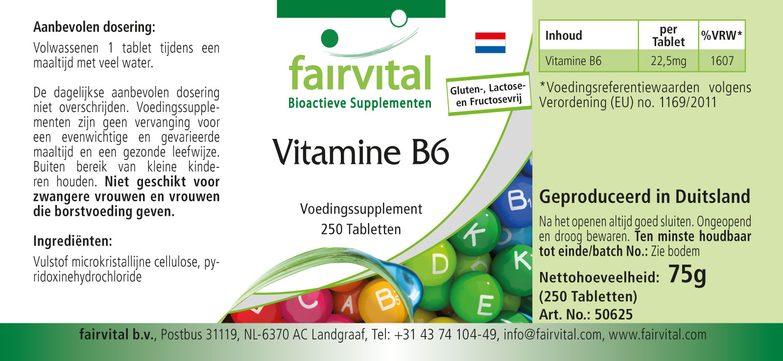 Vitamin B6 - 22,5mg - 250 Tabletten - für Immunsystem, Nervensystem uvm. - Hochdosiert und Vegan | Fairvital