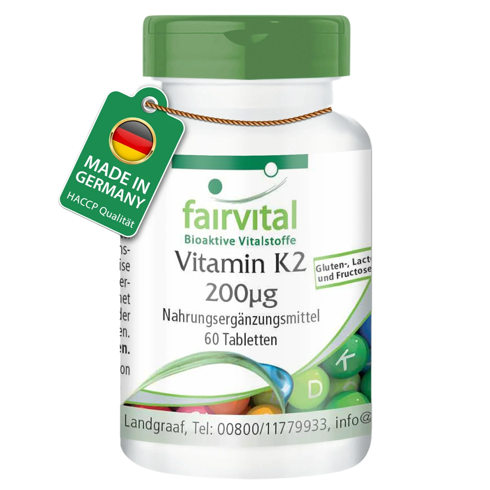 Vitamin K2 200µg - 60 Tabletten - für Knochen, Blutgerinnung - Hochdosiert und Vegan | Fairvital