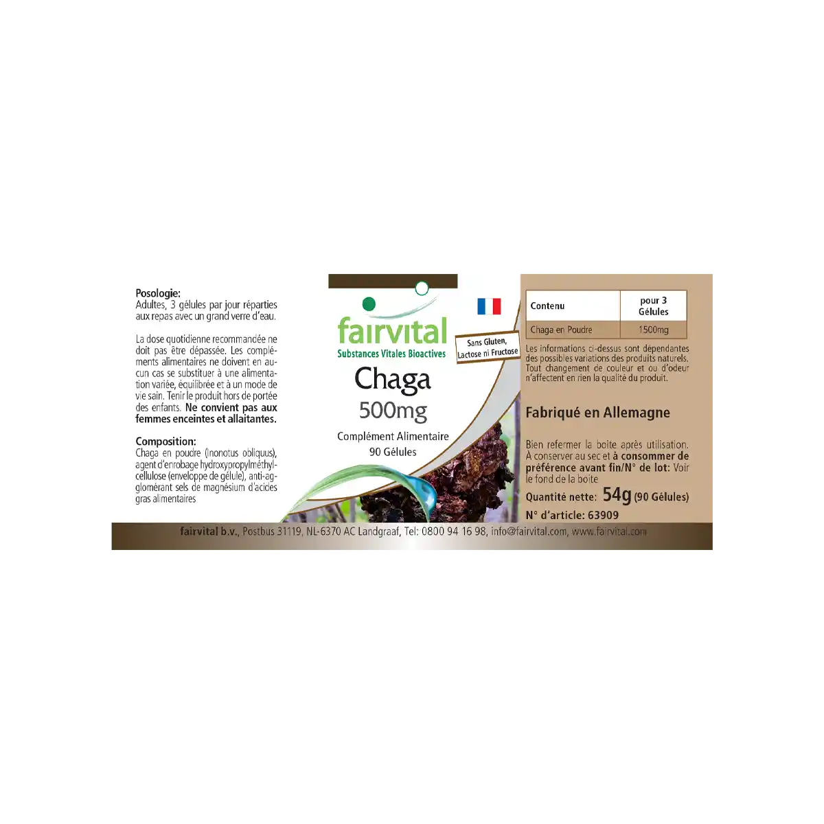 Chaga 500mg - 90 Kapseln - Inonotus obliquus - Hochdosiert und Vegan | Fairvital