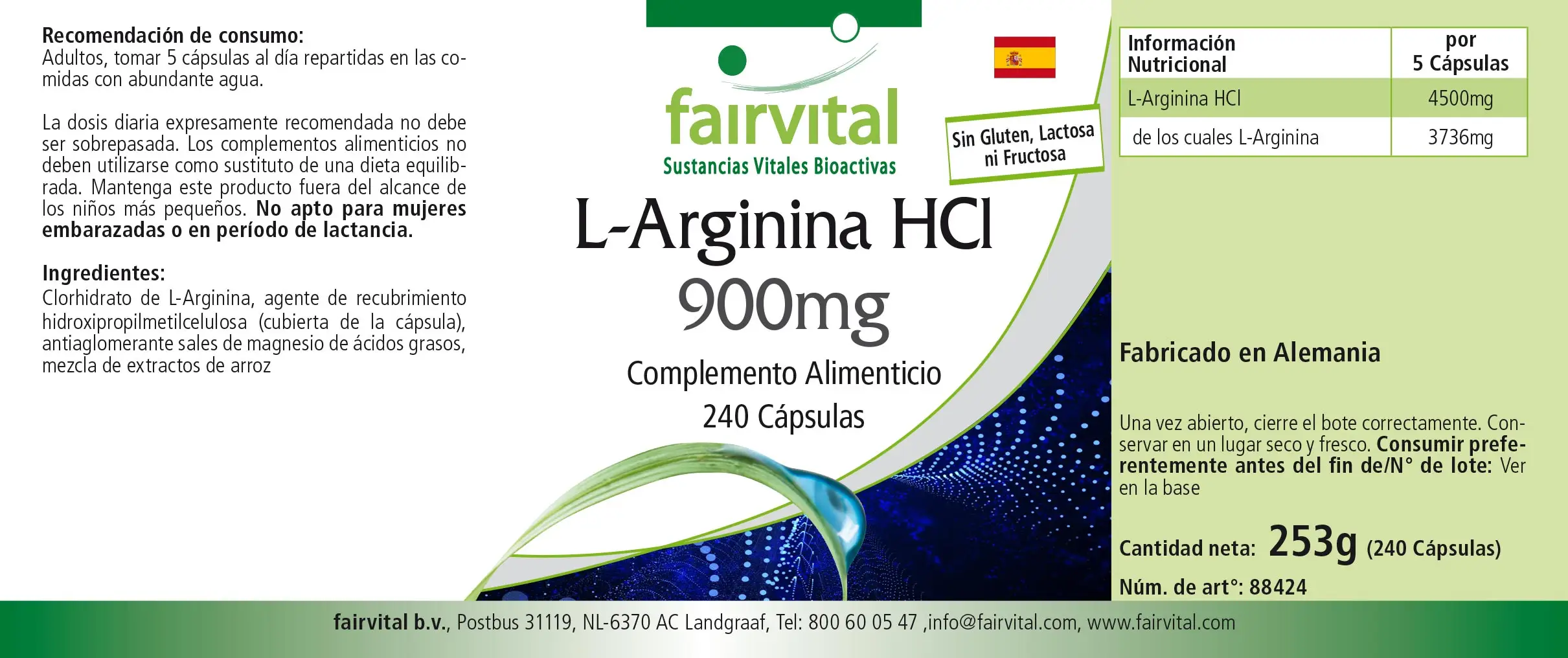 L-Arginin-HCL 900mg - 240 Kapseln - Hochdosiert und Vegan | Fairvital