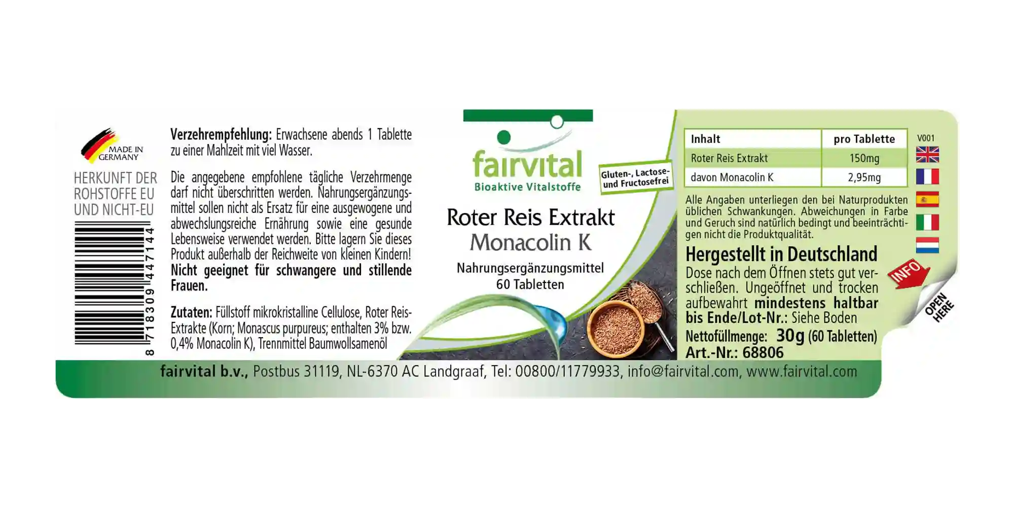 Roter Reis Extrakt mit 2,95 mg Monacolin K - 60 Tabletten - Vegan | Fairvital Roter Reis Extrakt mit 2,95 mg Monacolin K - 60 Tabletten - Vegan | Fairvital