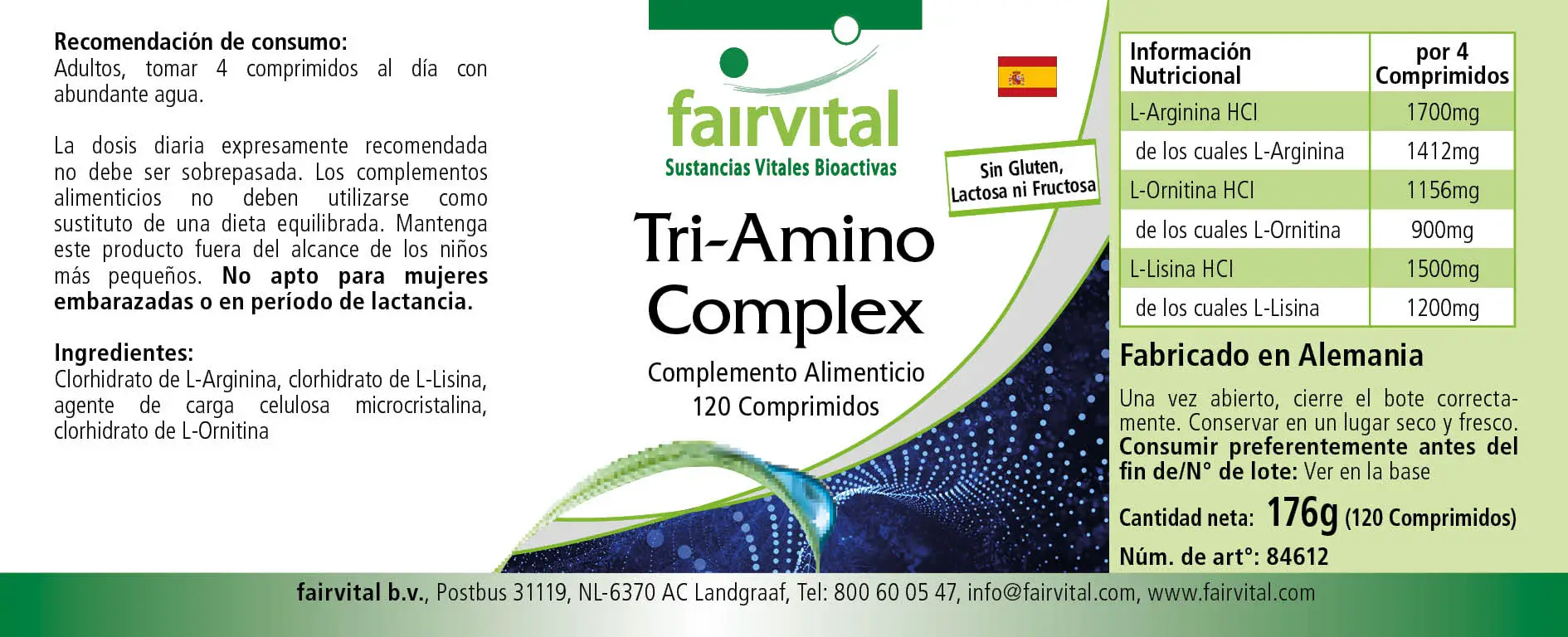 Tri-Amino-Komplex - 120 Tabletten - Arginin Ornithin Lysin - Hochdosiert und Vegan | Fairvital
