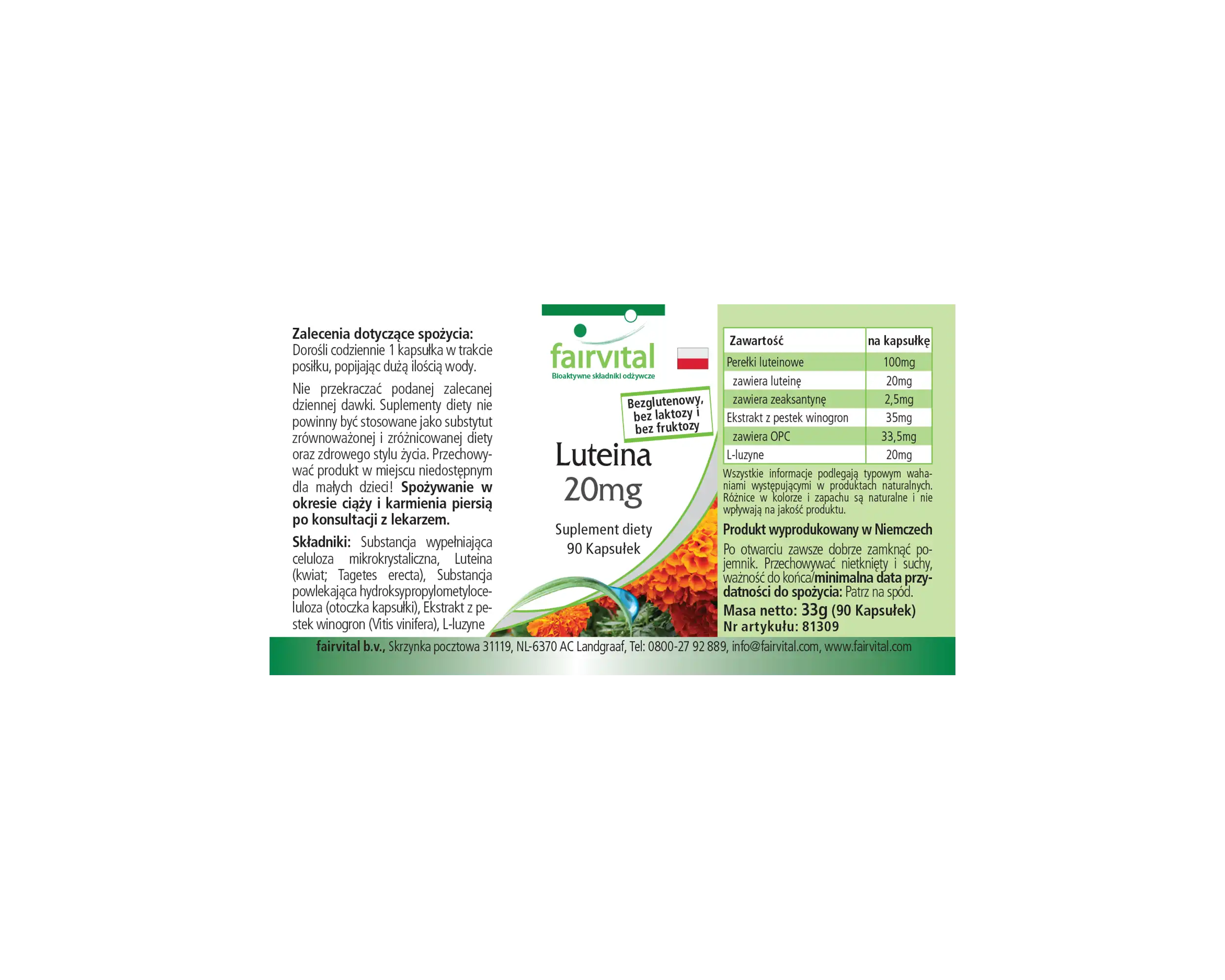 Lutein 20mg - 90 Kapseln - mit Zeaxanthin - mikroverkapselt - ohne Magnesiumstearat | Fairvital