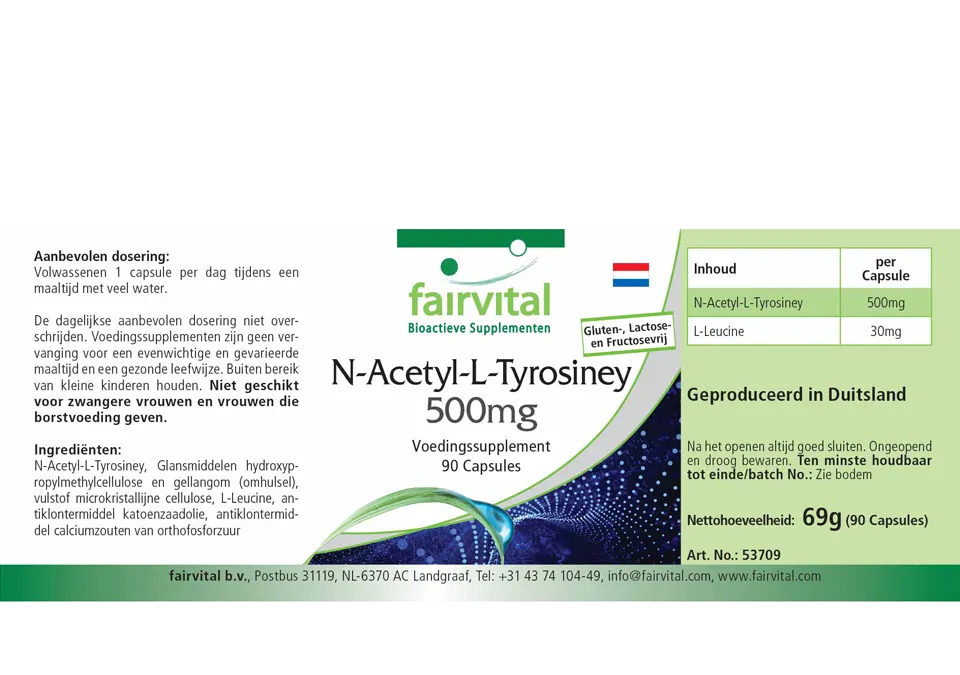N-Acetyl-L-Tyrosin 500mg - 90 Kapseln - Hochdosiert | Fairvital