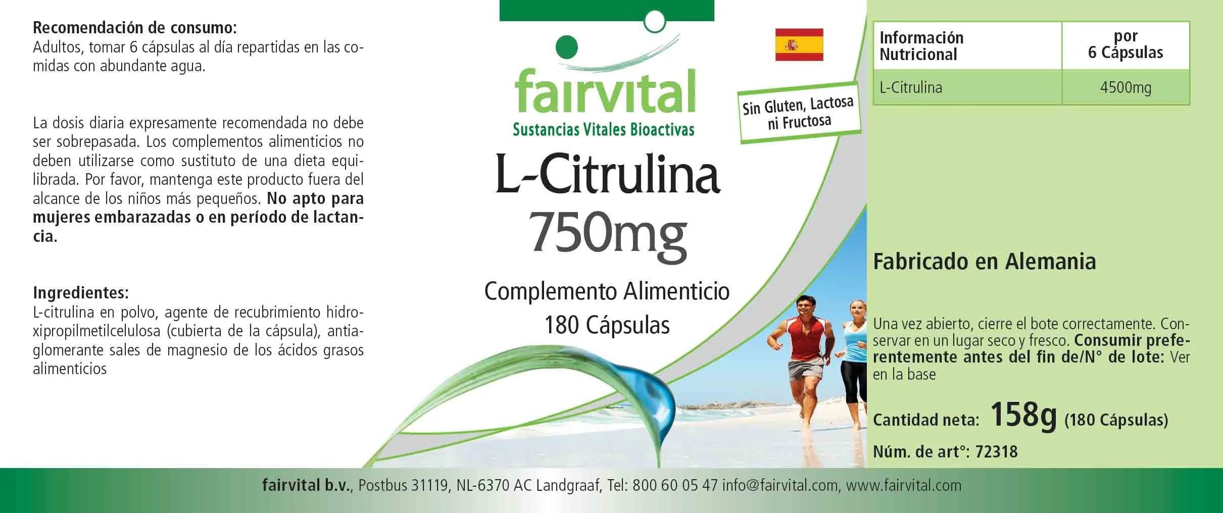 L-Citrullin 750mg - 180 Kapseln - Hochdosiert und Vegan | Fairvital