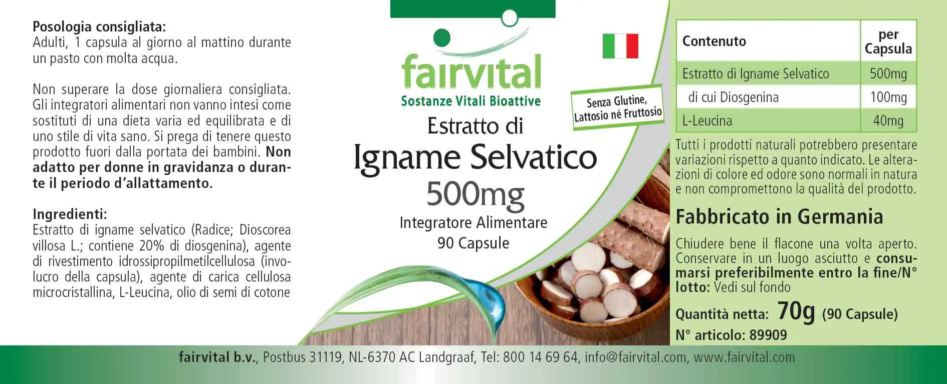 Wild Yam Extrakt 500mg - 90 Kapseln - standardisiert auf 20% Diosgenin - Hochdosiert und Vegan | Fairvital