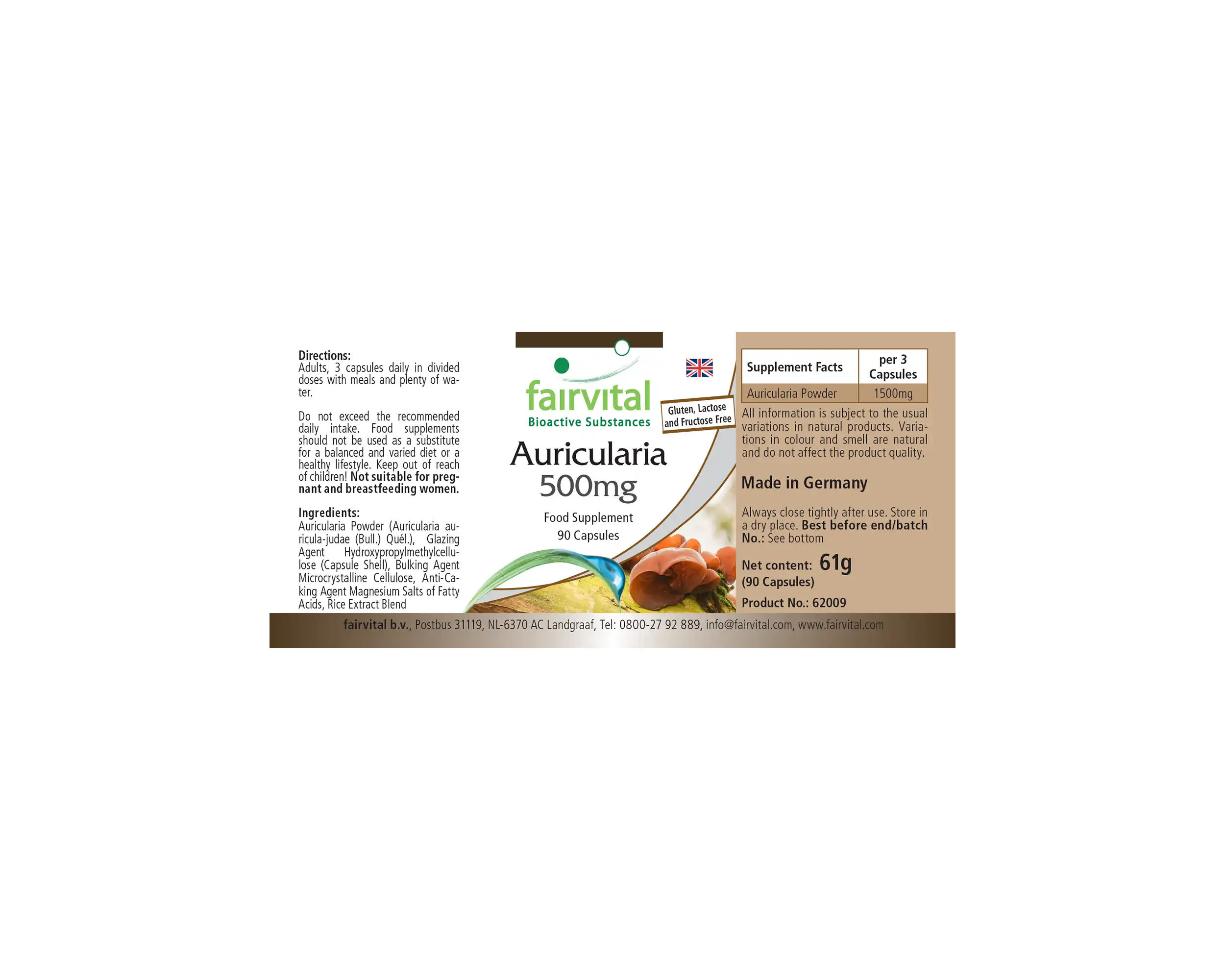 Auricularia 500mg - 90 Kapseln - Hochdosiert und vegan | Fairvital