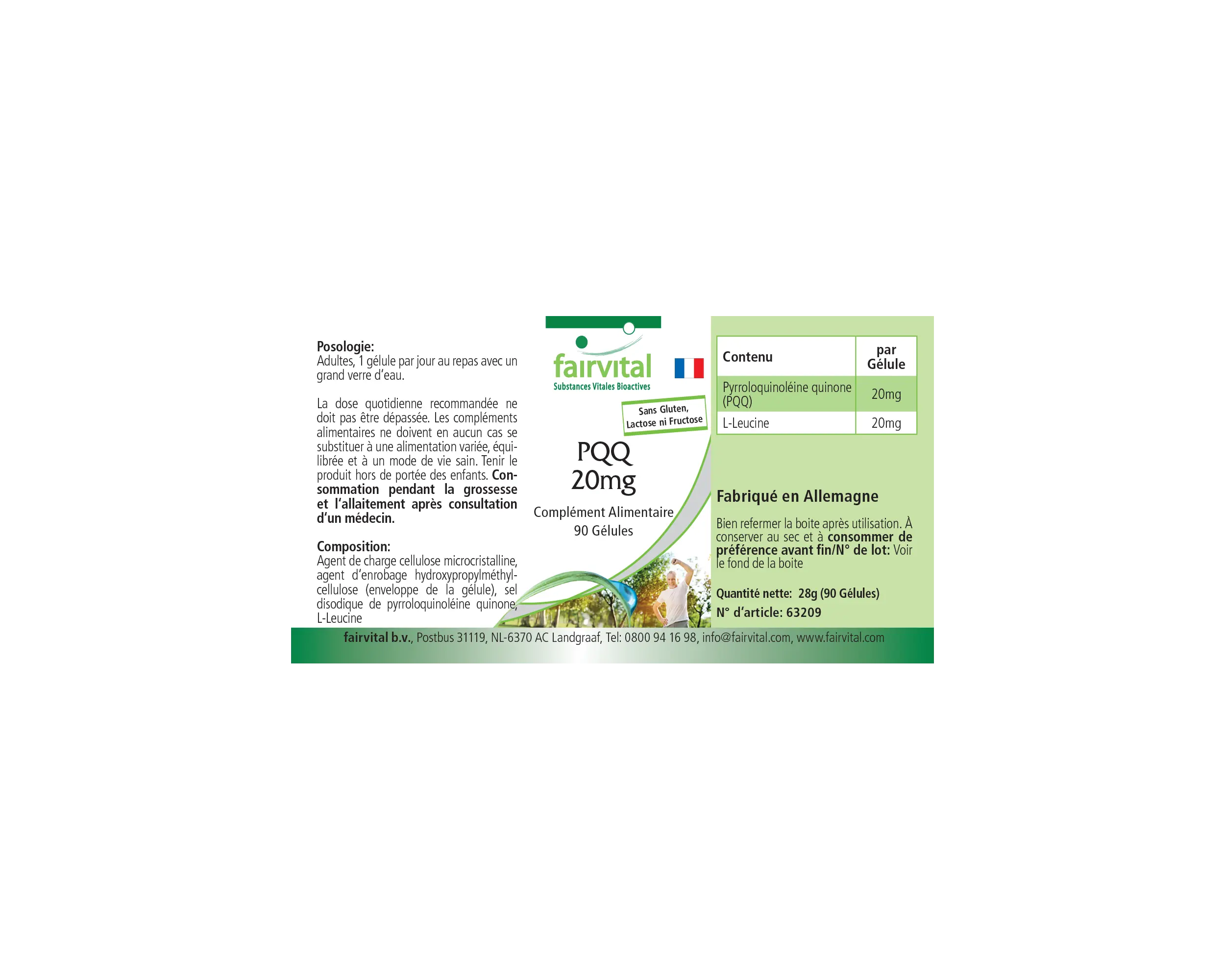 PQQ 20mg - 90 Kapseln - Pyrrolochinolinchinon-Dinatriumsalz - Hochdosiert und Vegan | Fairvital