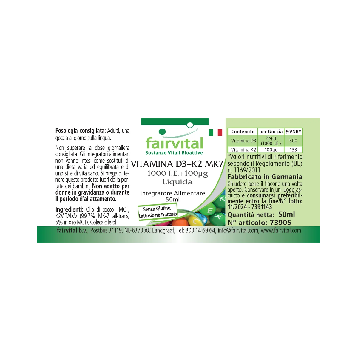 Vitamin D3 + K2 MK7 - 1000 I.E. + 100 μg - 50 ml - für Knochen, Immunsystem uvm. | Fairvital