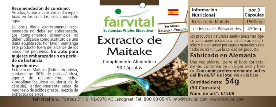 Maitake Extrakt - 90 Kapseln - Grifola frondosa - 30% Polysaccharide - Hochdosiert und Vegan | Fairvital
