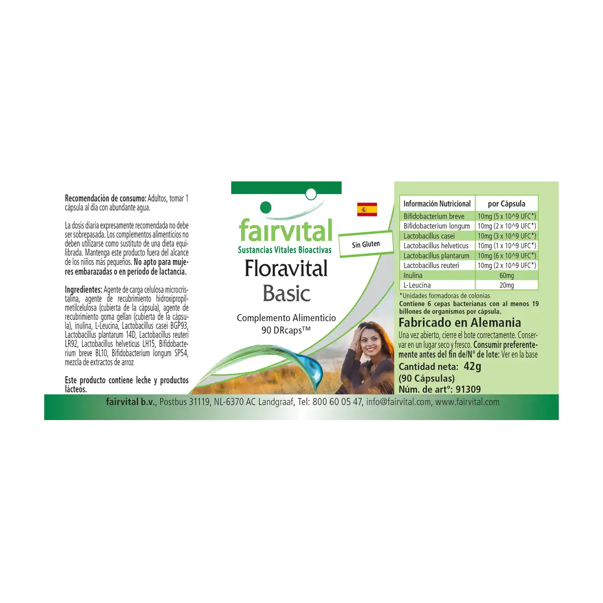 Floravital Basic  - 90 Kapseln - mit Inulin - Lactobacillus & Bifidobakterien | Fairvital