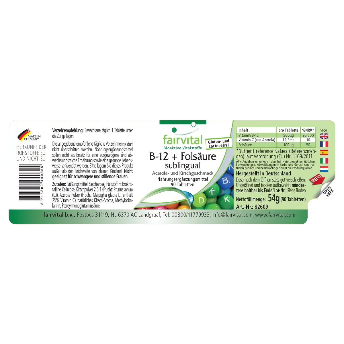 B-12 und Folsäure sublingual - 90 Tabletten - mit Vitamin C - für Immunsystem, gegen Müdigkeit uvm.| Fairvital