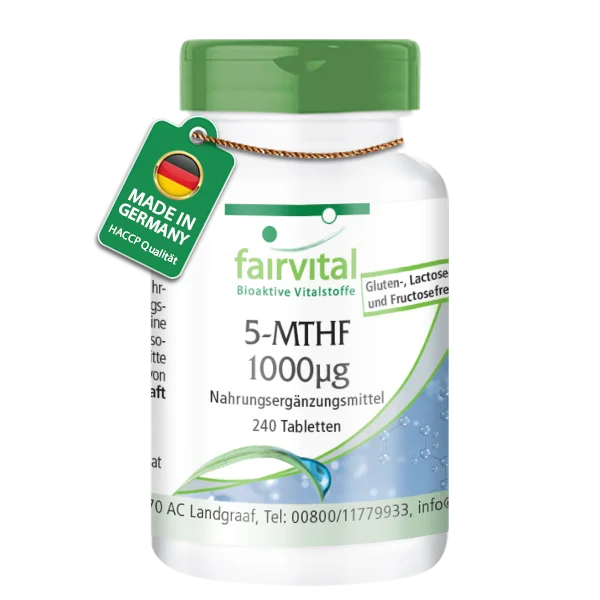 5-MTHF 1000 µg - 240 Tabletten - bioaktive Folsäure - Hochdosiert und Vegan | Fairvital