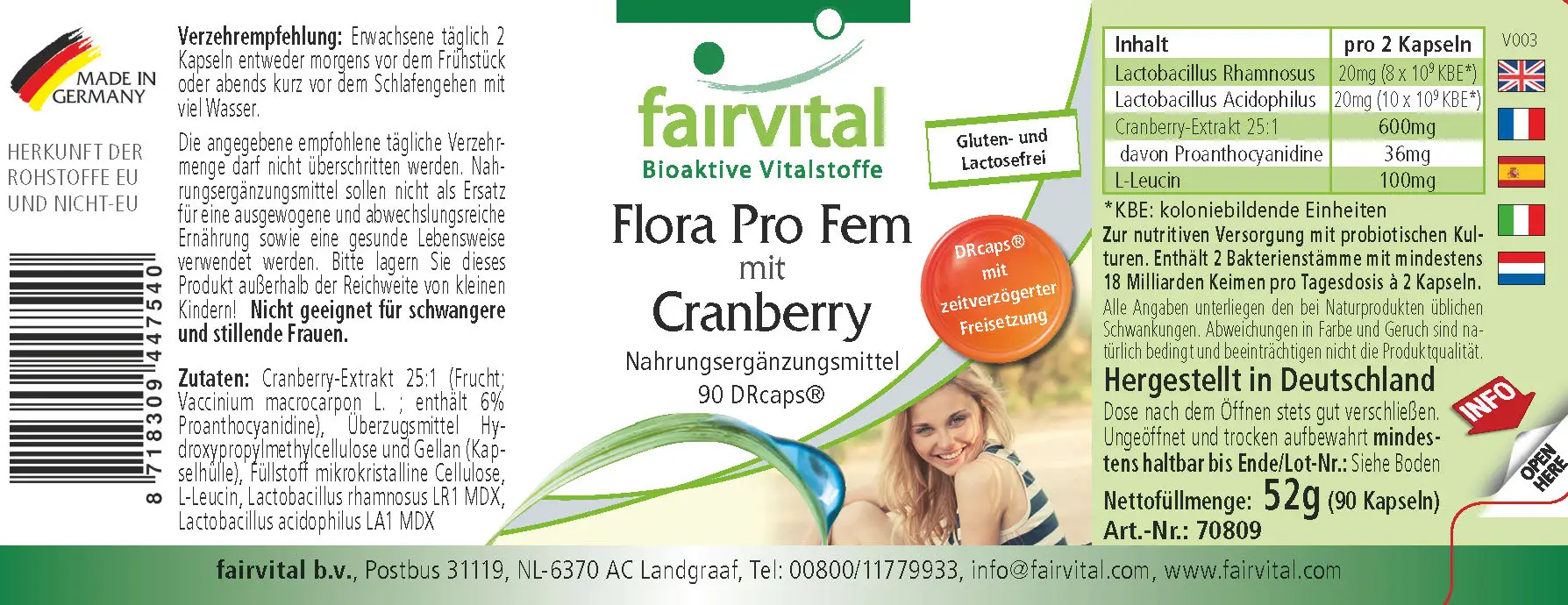 Flora Pro Fem mit Cranberry - 90 DRCaps™ - Lactobacillus rhamnosus Kapseln - acidophilus | Fairvital