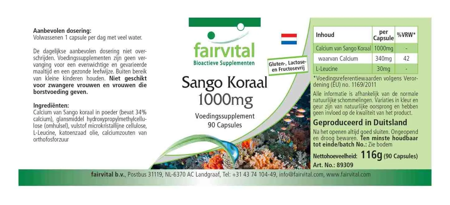 Sango-Koralle 1000mg - 90 Kapseln - mit Calcium - für Knochen, Muskeln, Blutgerinnung uvm. | Fairvital