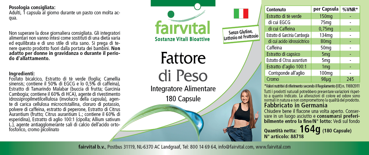 Weight Factor - 180 Kapseln - mit Chrom - für Blutzuckerspiegel - Vegan | Fairvital