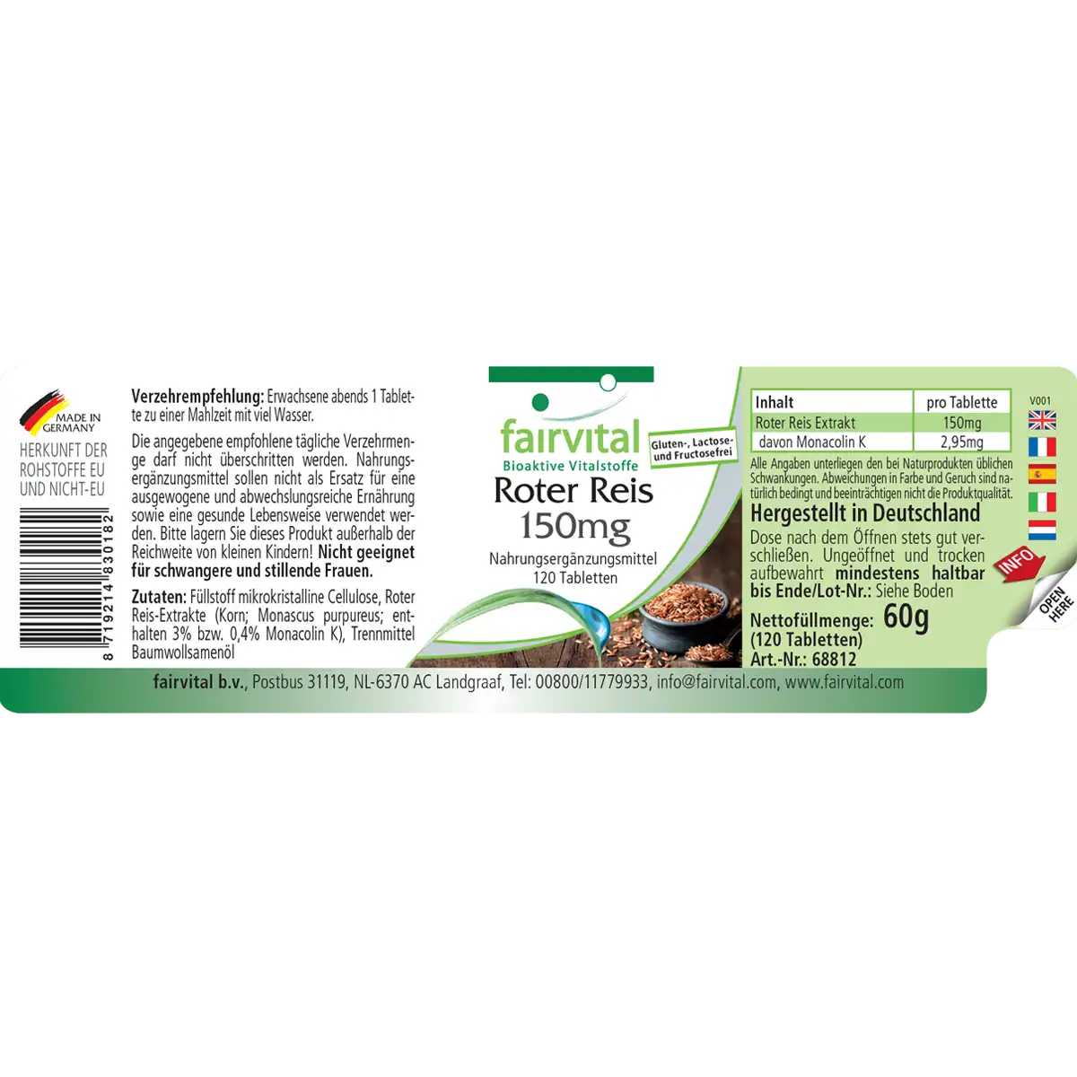 Roter Reis 150mg  - 120 Tabletten - fermentiert - 2,95 mg Monacolin K - Vegan | Fairvital