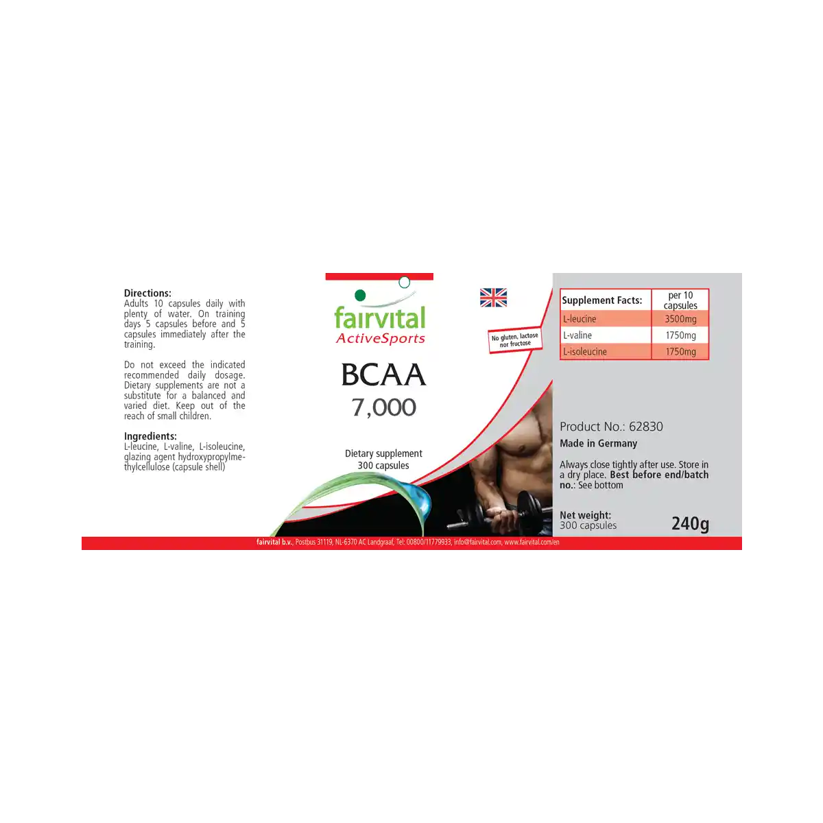 BCAA 7000 - essenzielle Aminosäuren mit Leucin, Valin und Isoleucin - 300 Kapseln - Vegan | Fairvital