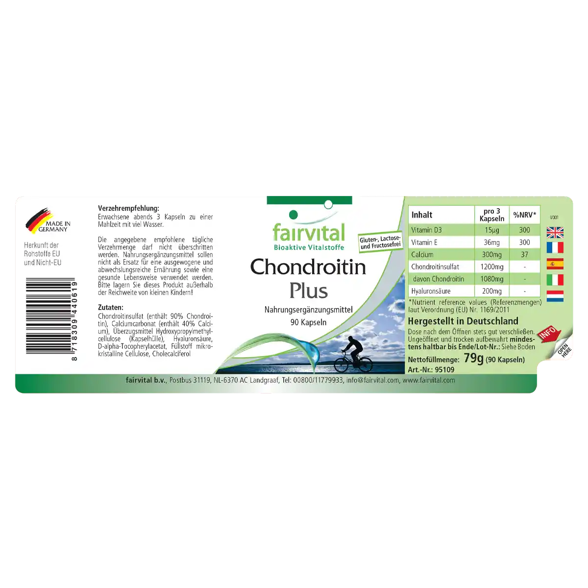 Chondroitin Plus - 90 Kapseln - mit Vitamin D, Vitamin E uvm. - für Knochen, Muskeln, Zähne uvm. | Fairvital