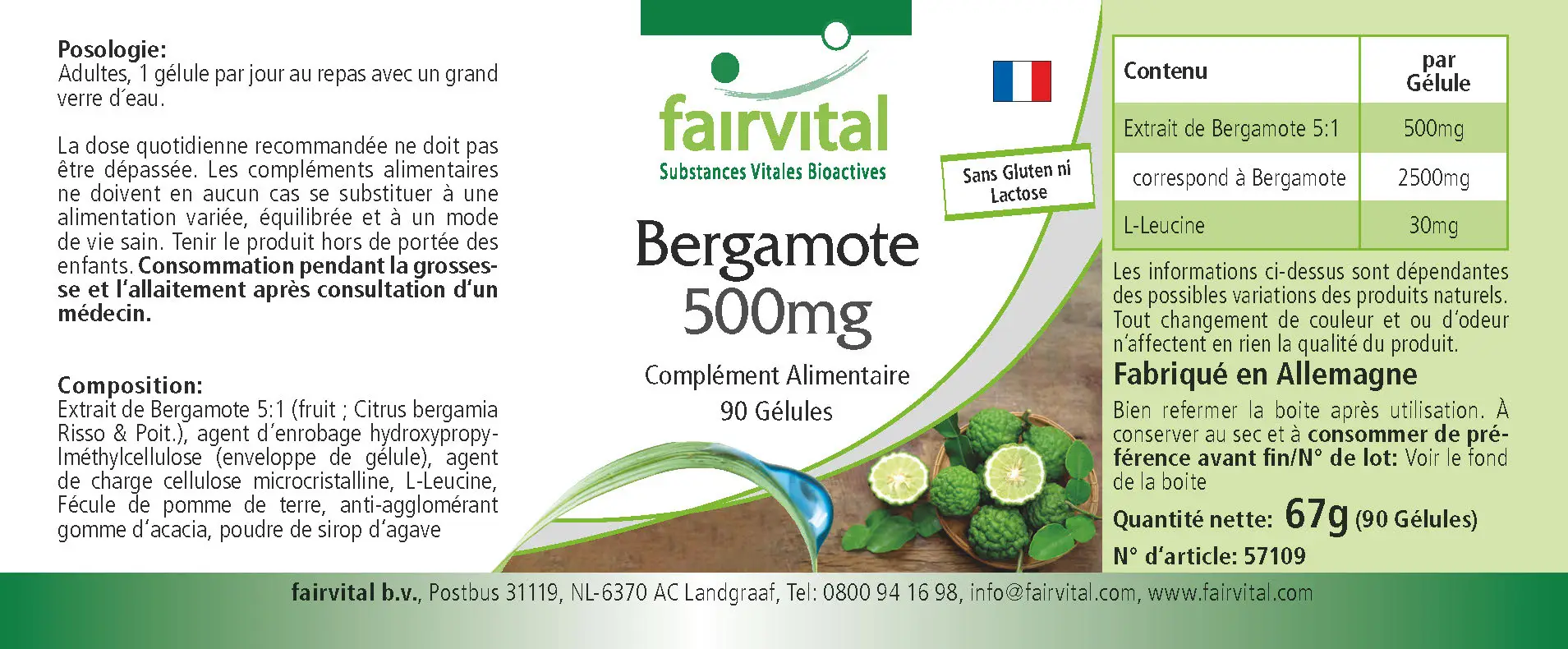 Bergamotte Extrakt 500mg - 90 Kapseln - 5-fach konzentriert - Hochdosiert und Vegan | Fairvital