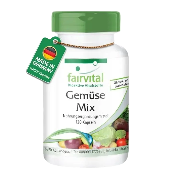 Gemüse Mix - 120 Kapseln - 10 Sorten Gemüse - Hochdosiert und Vegan | Fairvital