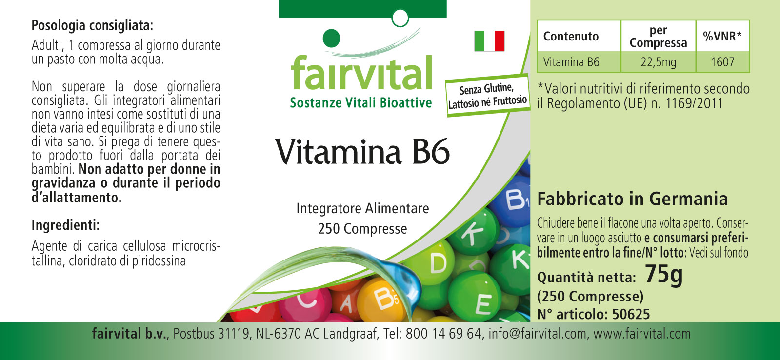 Vitamin B6 - 22,5mg - 250 Tabletten - für Immunsystem, Nervensystem uvm. - Hochdosiert und Vegan | Fairvital