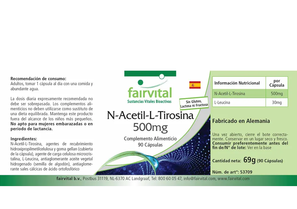 N-Acetyl-L-Tyrosin 500mg - 90 Kapseln - Hochdosiert | Fairvital