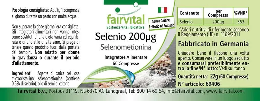 Selen 200µg Selenomethionin - 60 Tabletten - für Schilddrüse, Haare, Immunsystem - Hochdosiert und Vegan | Fairvital