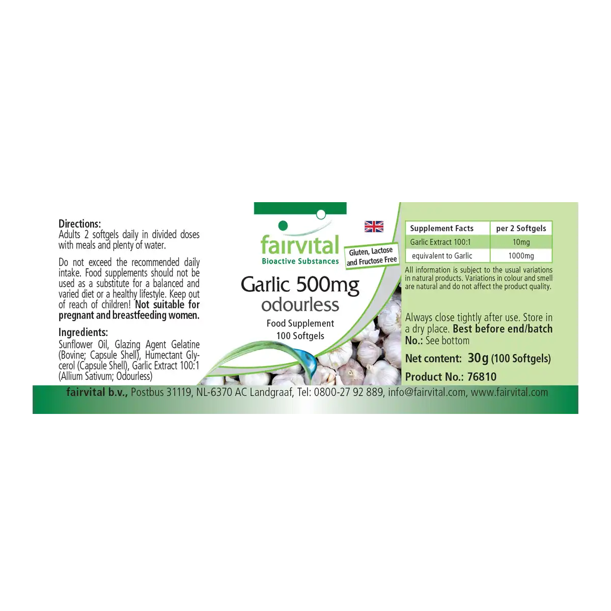 Knoblauch geruchlos 500mg - 100 Softgels - enthält Alliicin - Knoblauch 100:1 Extrakt | Fairvital