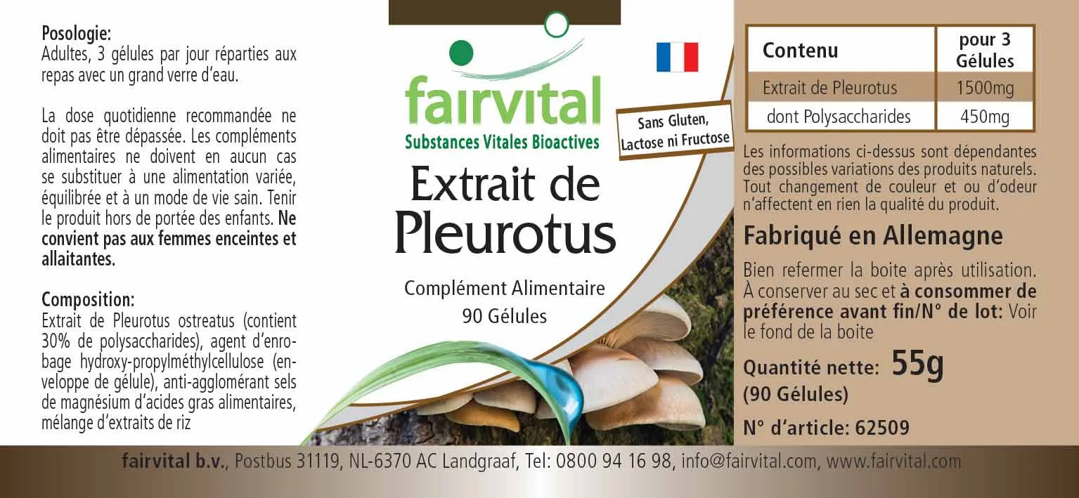 Pleurotus Extrakt - 90 Kapseln - Pleurotus ostreatus (Austernseitling) - 30% Polysaccharide - Vegan | Fairvital