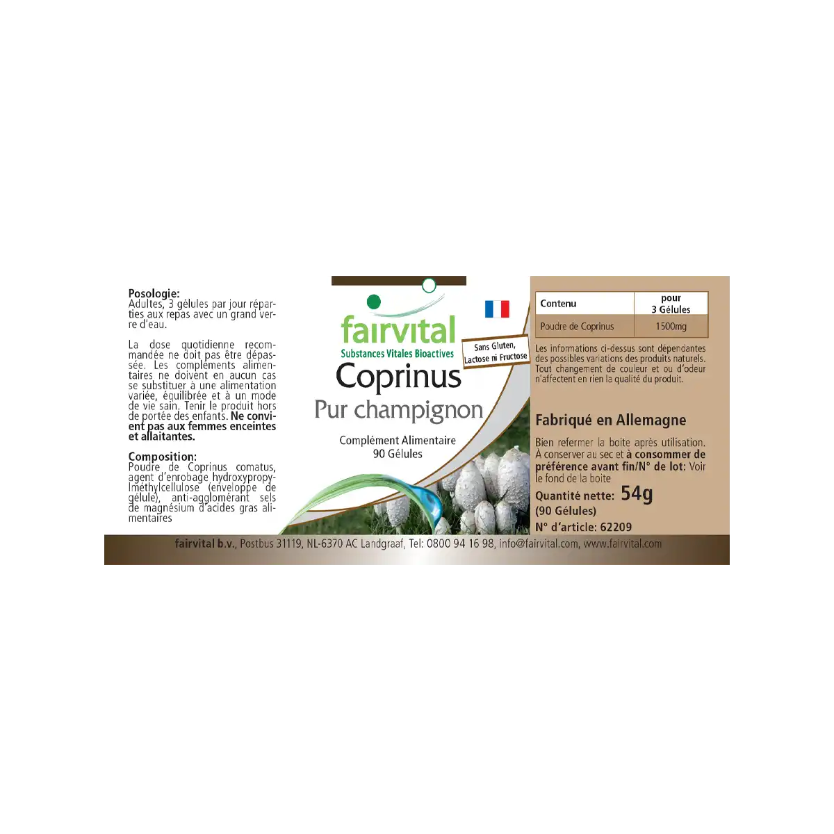 Coprinus 500mg - 90 Kapseln - Coprinus comatus (Spargelpilz) - Hochdosiert und Vegan | Fairvital