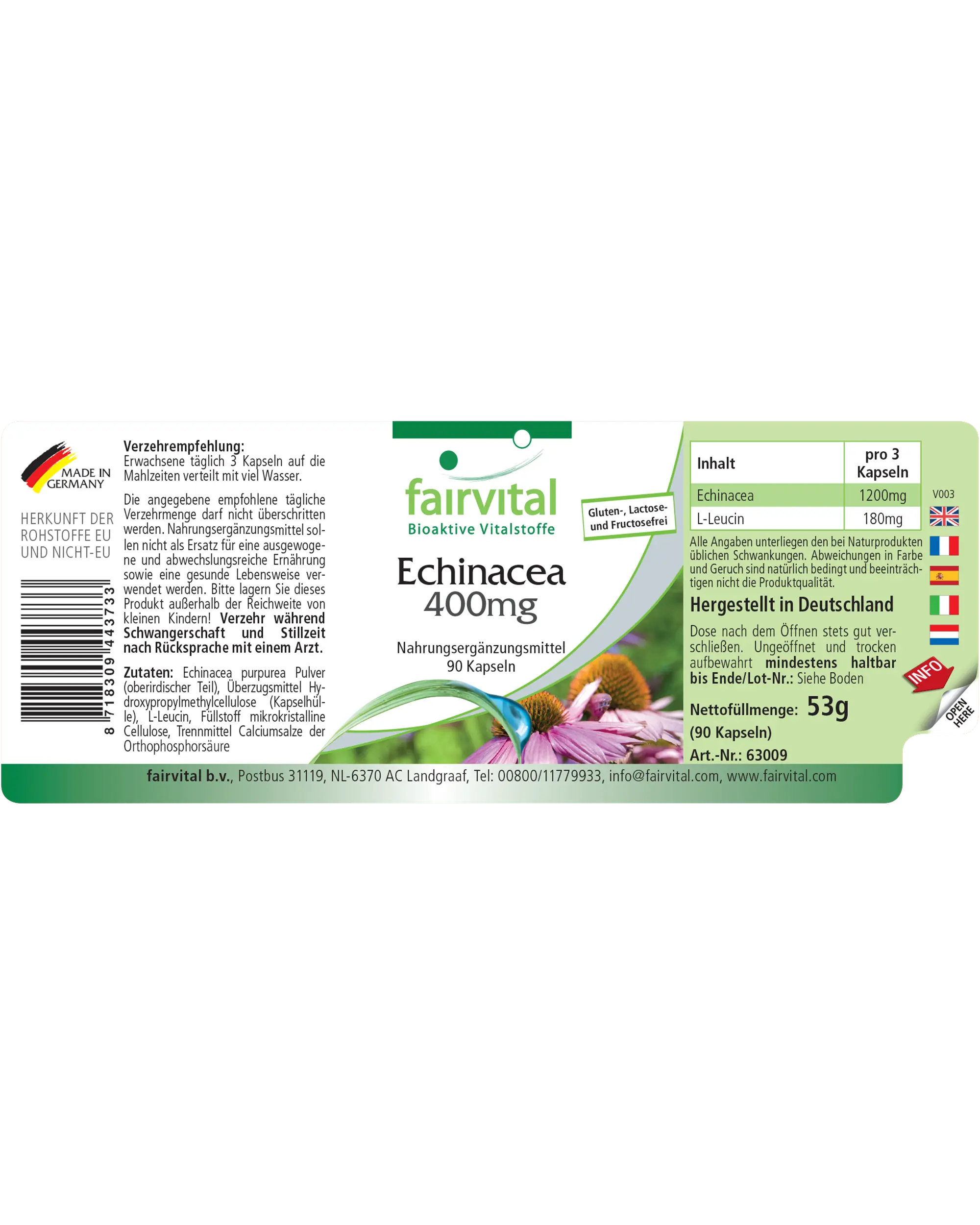 Echinacea 400mg - 90 Kapseln - Hochdosiert und Vegan | Fairvital