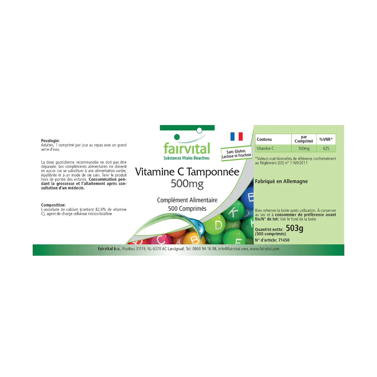 Gepuffertes Vitamin C 500mg - 500 Tabletten - für Immunsystem, Kollagenbildung, uvm. - Vegan | Fairvital