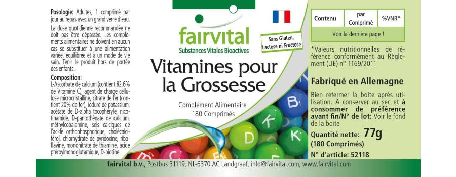 Vitamine für Schwangere - 180 Tabletten - mit Folsäure, Jod & mehr - für Folatstatus der Mutter, Kinderwachstum uvm. | Fairvital