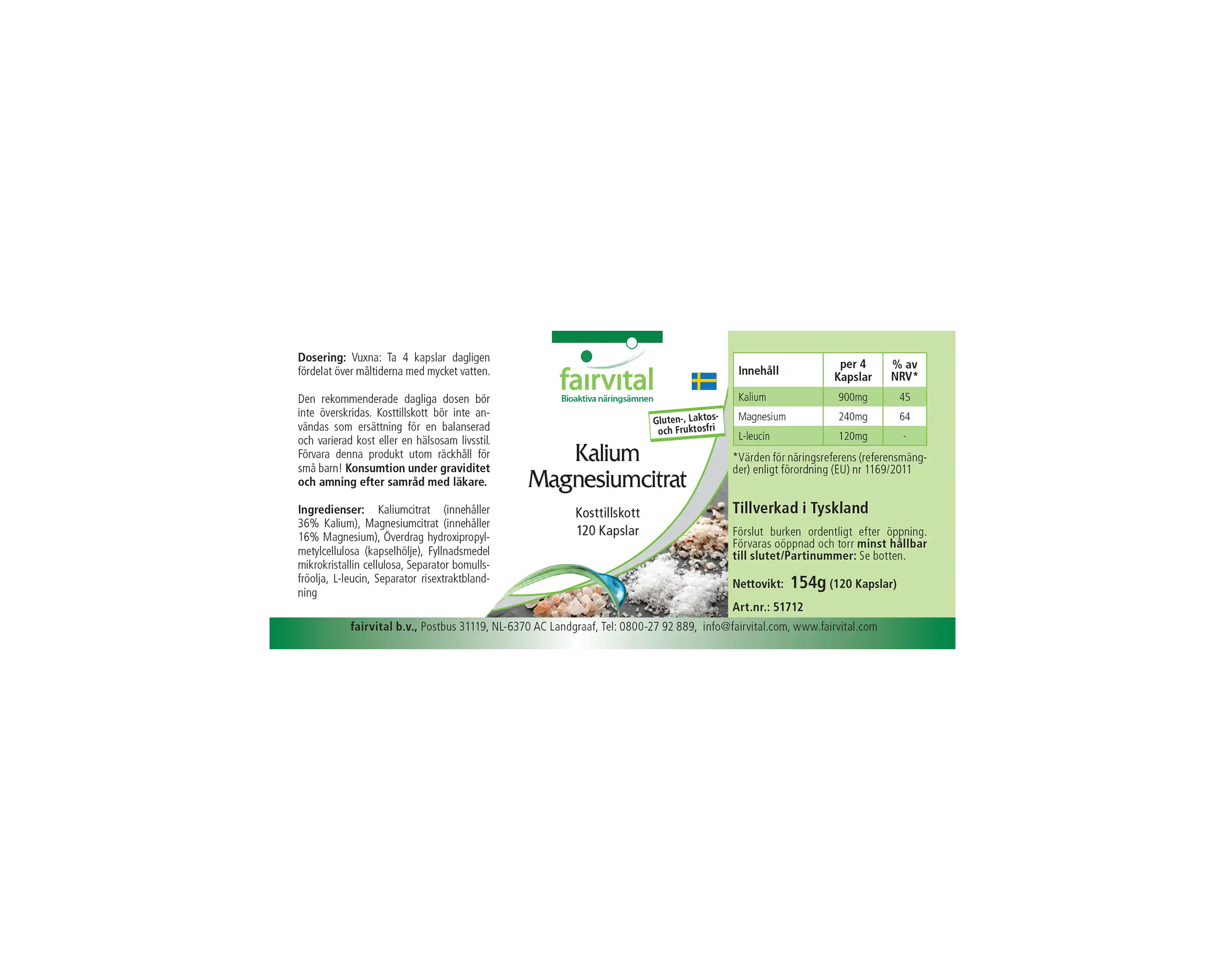 Kalium-Magnesiumcitrat - 120 Kapseln - für Muskeln, Knochen, Blutdruck uvm. - Vegan | Fairvital