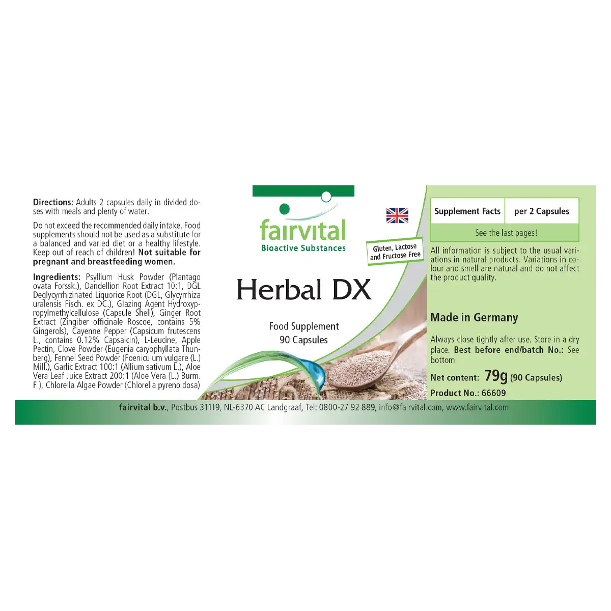 Herbal DX - 90 Kapseln - mit Flohsamenschalen, Löwenzahnwurzel-Extrakt,  Chlorella und mehr - Vegan | Fairvital
