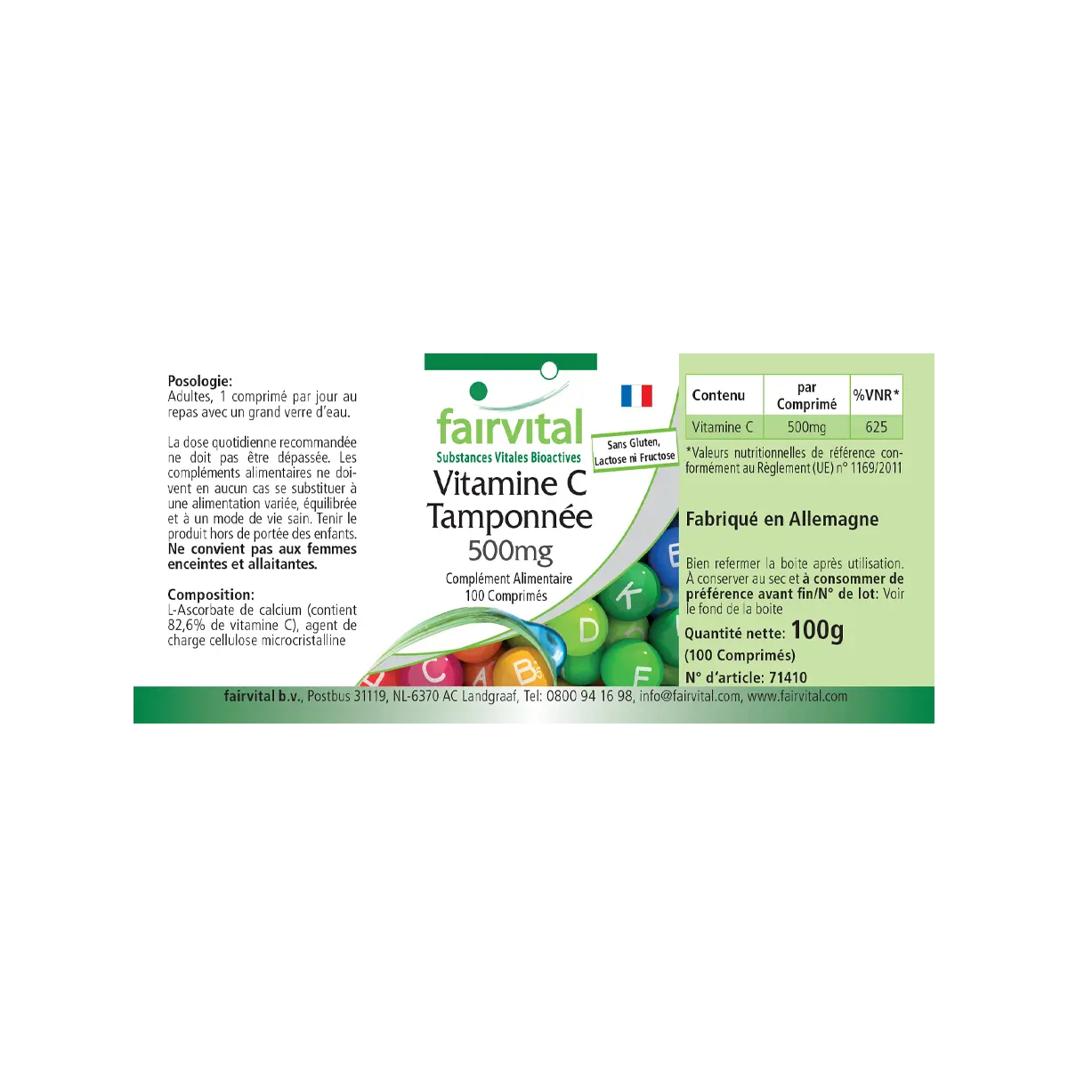 Gepuffertes Vitamin C 500mg - 100 Tabletten - für Immunsystem, Kollagenbildung uvm. - Vegan | Fairvital