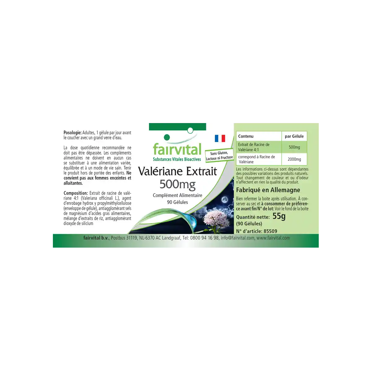 Baldrian Extrakt 500mg - Valeriana Officinalis - 90 Kapseln - Hochdosiert und Vegan | Fairvital