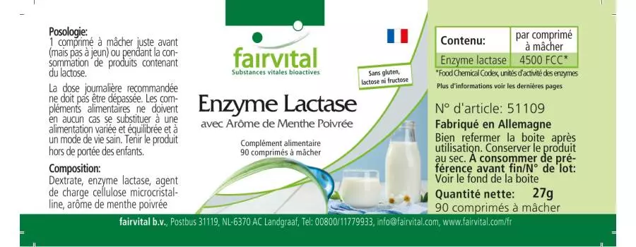 Laktase Enzym mit Pfefferminz Aroma - 90 Kautabletten - Hochdosiert | Fairvital