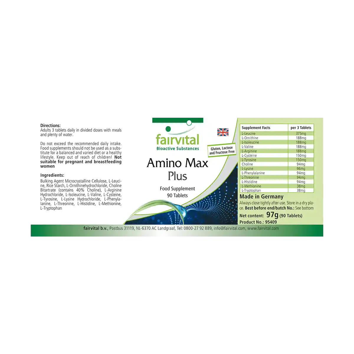 Amino Max Plus -für Leberfunktion und Fettstoffwechsel - 90 Tabletten - Hochdosiert und Vegan | Fairvital