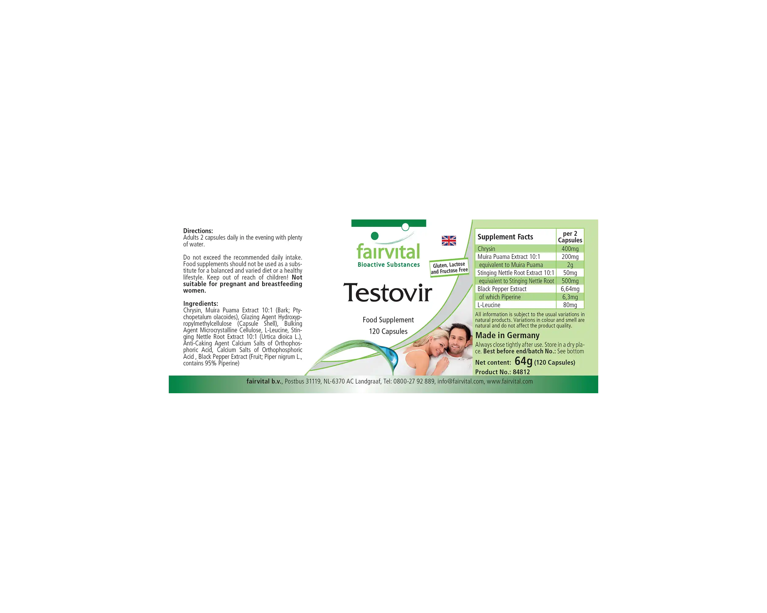 Testovir - 120 Kapseln - mit Muira Puama, Chrysin & Bioperin - Hochdosiert und Vegan | Fairvital