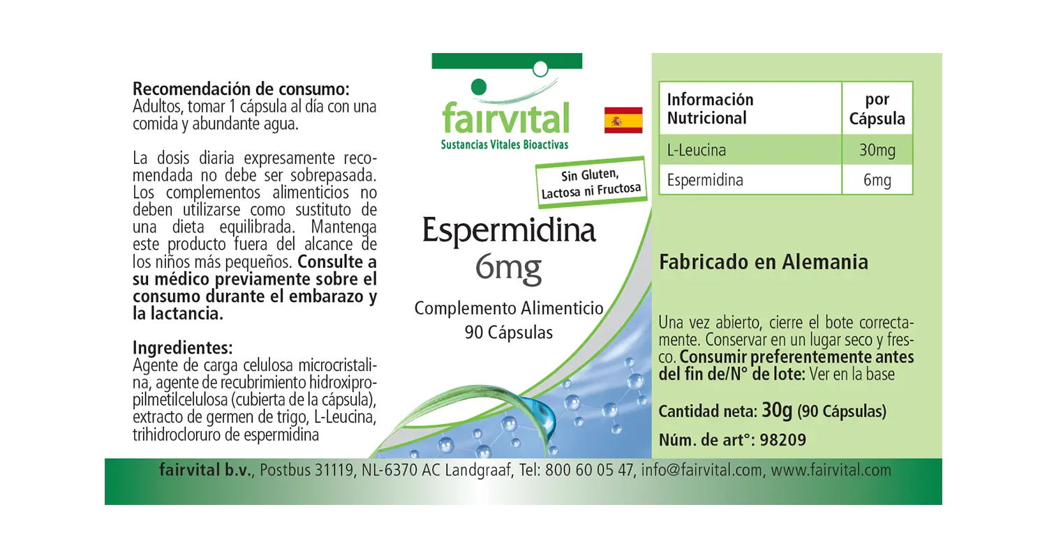 Spermidin 6mg - 90 Kapseln - aus Weizenkeimextrakt- hochdosiert - 100% vegan | Fairvital