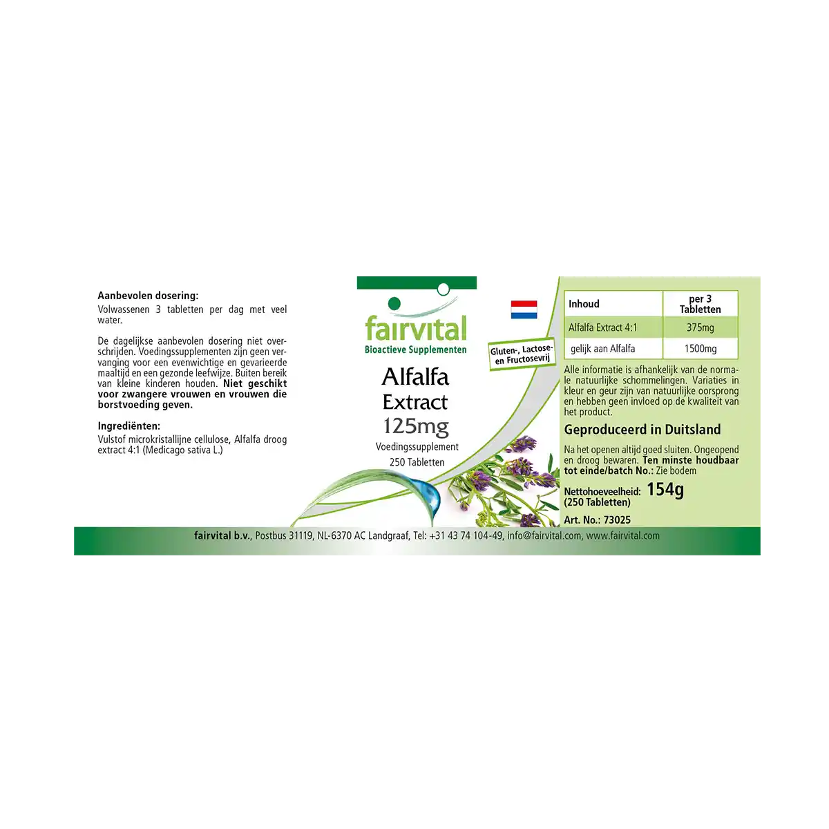 Alfalfa Extrakt 125mg -  Medicago sativa (Luzerne) - 250 Tabletten -  Hochdosiert und Vegan | Fairvital