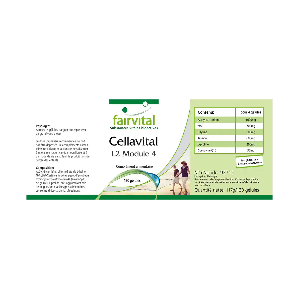 Cellavital - 120 Kapseln -  mit Acetyl-L-Carnitin, Taurin, Q10 und mehr - Hochdosiert und Vegan | Fairvital