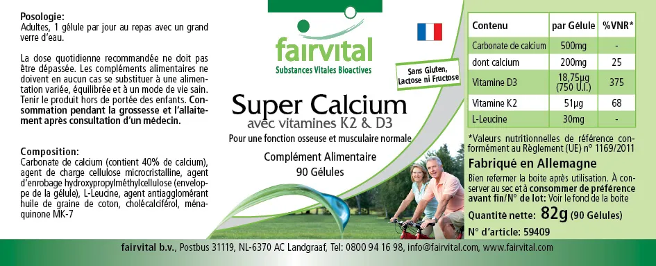 Super Calcium mit den Vitaminen K2 & D3 - 90 Kapseln - für Knochen, Zähne, Muskeln uvm. - Vegan | Fairvital