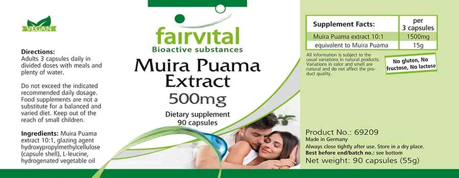 Muira Puama - 90 Kapseln - Potenzholz 10:1 Extrakt - Hochdosiert und Vegan | Fairvital