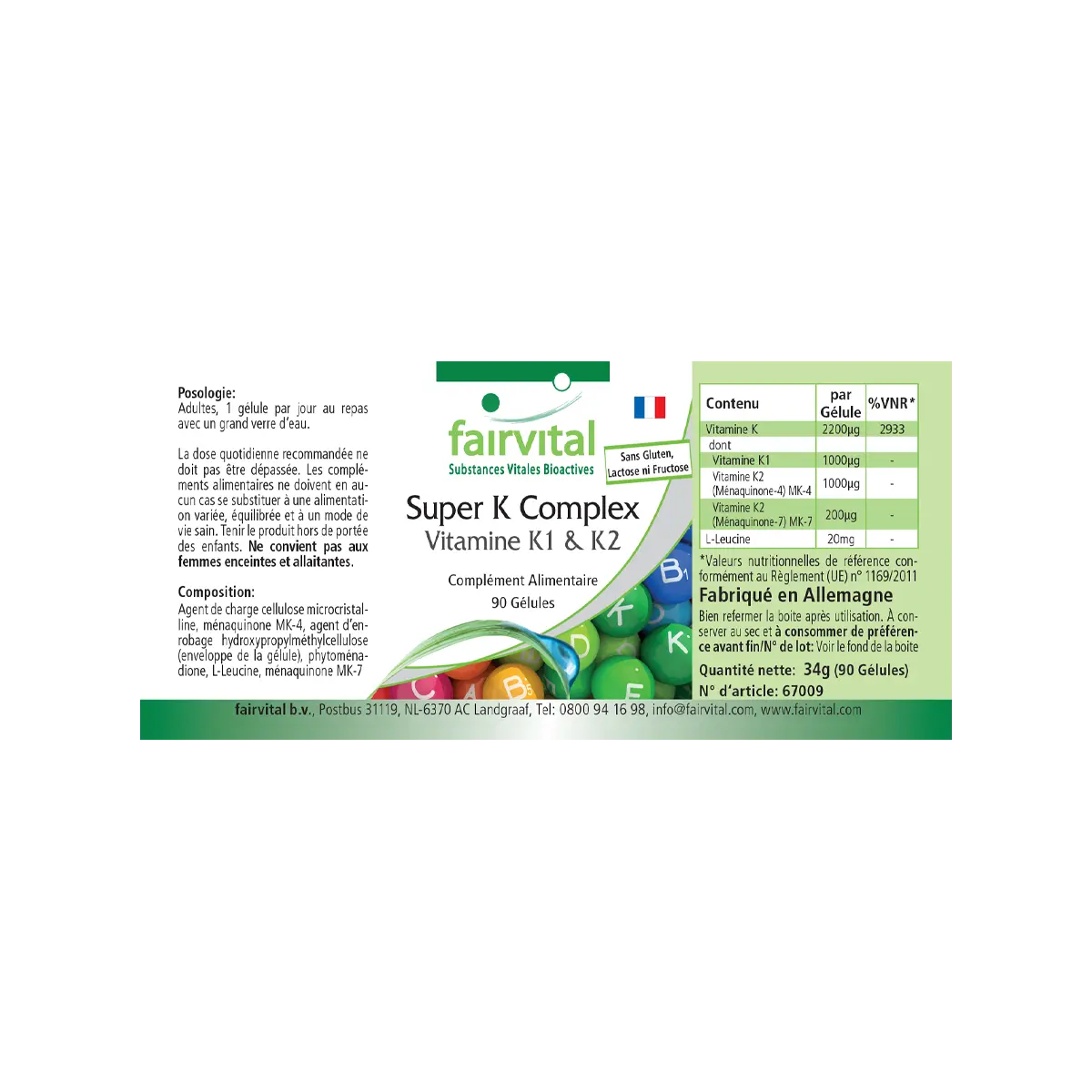 Super K Komplex Vitamin K1 und K2 - 90 Kapseln - für Knochen und Blutgerinnung - Vegan | Fairvital