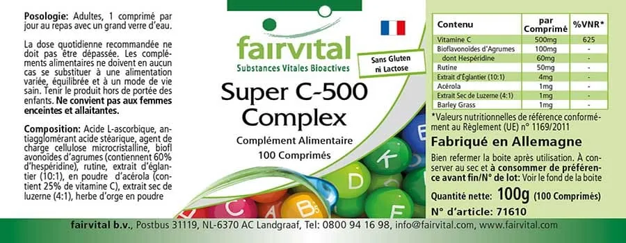 Super C-500 Komplex - 100 Tabletten - mit Vitamin C - für Immunsystem, Kollagenbildung uvm. - Vegan | Fairvital