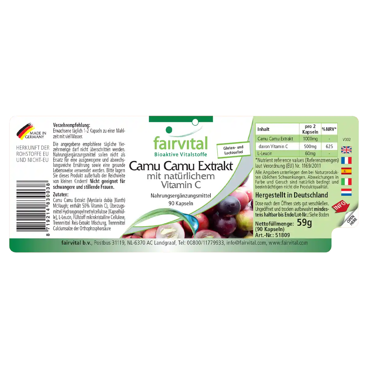 Camu Camu Extrakt mit natürlichem Vitamin C - 90 Kapseln - für Immunsystem, Kollagenbildung uvm. - Vegan | Fairvital