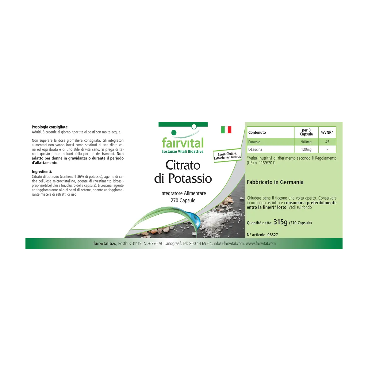 Kaliumcitrat - 270 Kapseln - 300mg Kalium pro Kapsel - Hochdosiert und Vegan | Fairvital